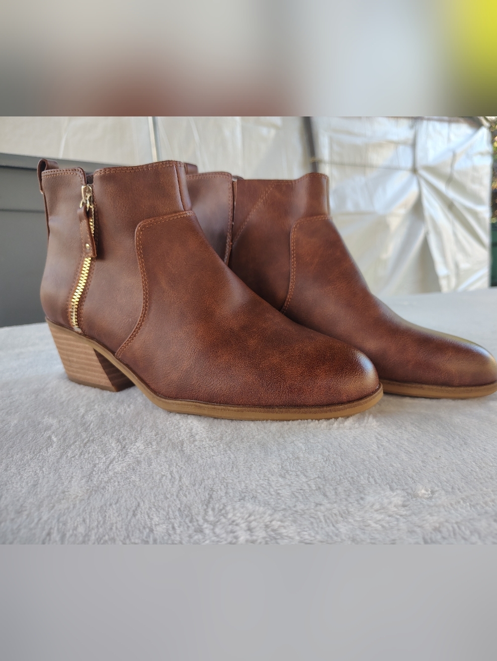 LAWLESS By Dr. Scholls Brown Leather Ankle Booties with Gold Zipper